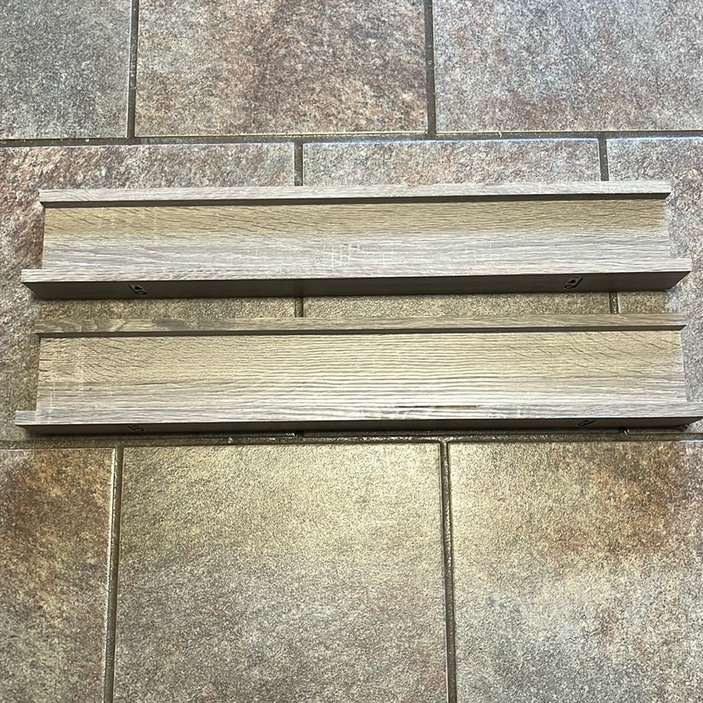 Grey wood shelves